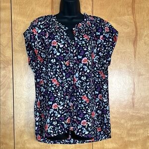 Daniel Rain Spring Floral Split Neck Raw Hem Women's Blouse - XL